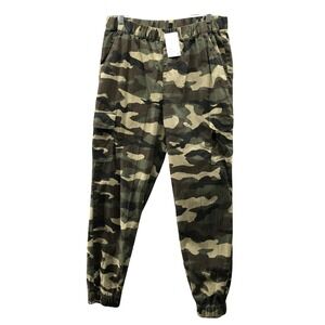 NWT H&M Camo Cargo Jogger Pants Womens 12 Army Green High Rise Baggy Cotton